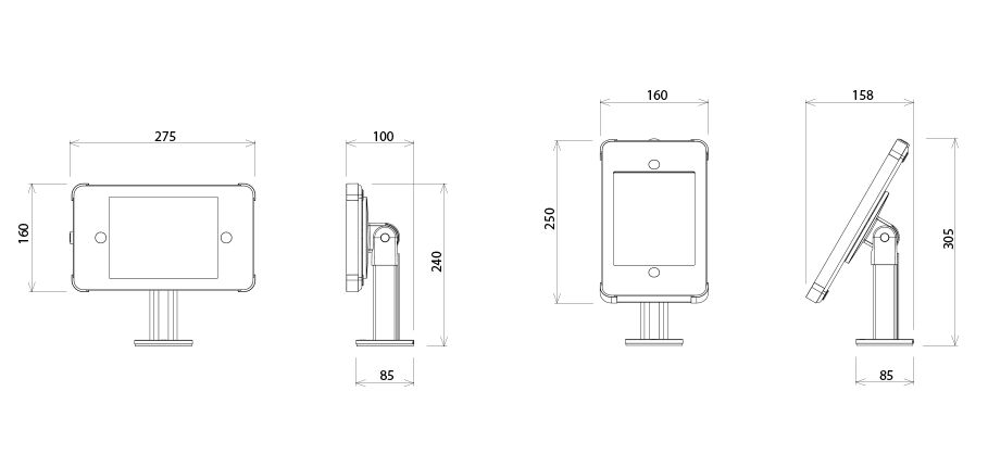 dimensions 8 inch desk mount secure tablet enclosure