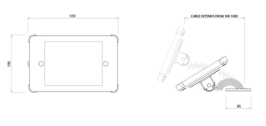 Dimensions of the 10 inch tablet xflex handheld tablet enclosure