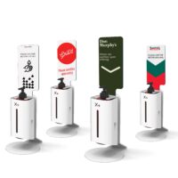 X+ Counter Hand Sanitiser Desk Stands with Custom Branded Signs