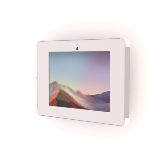 X Panel Secure Tablet Wall Mount White and Silver configured for Surface Pro