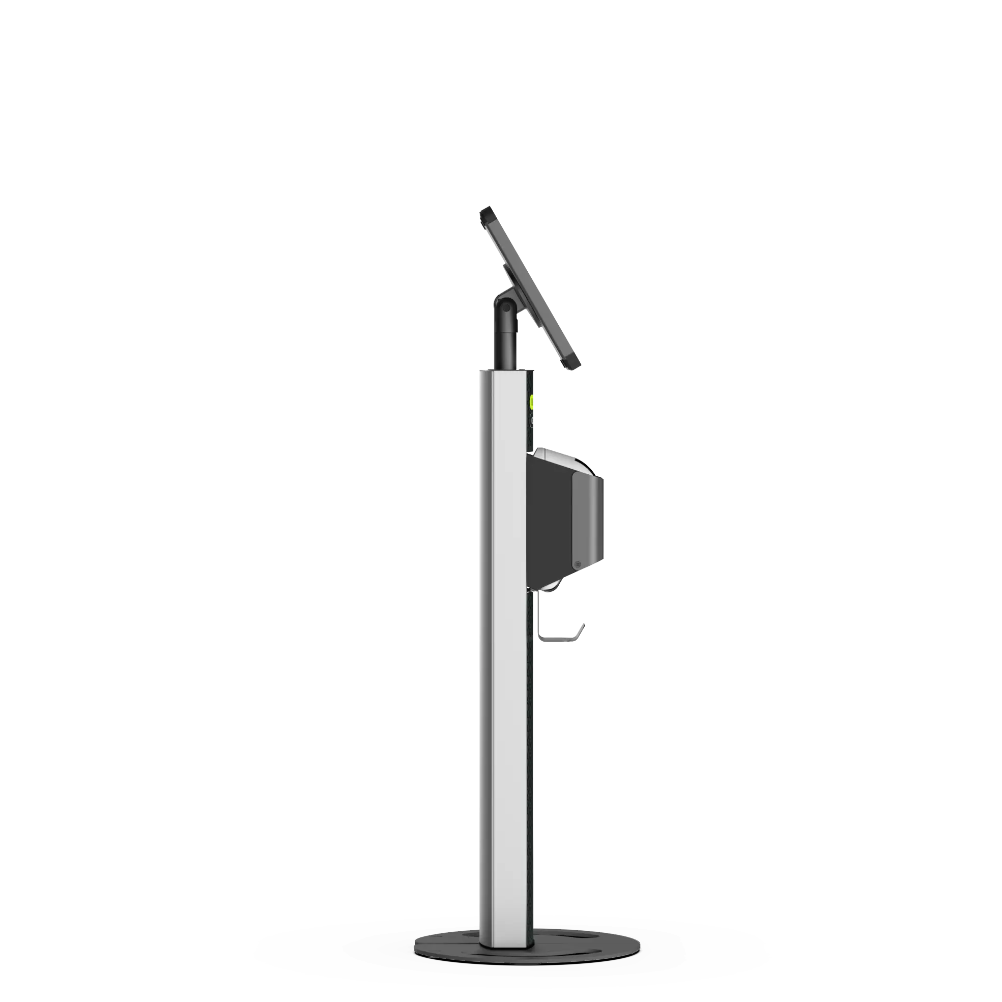 T-Print 10 black freestanding tablet and label printer kiosk side view