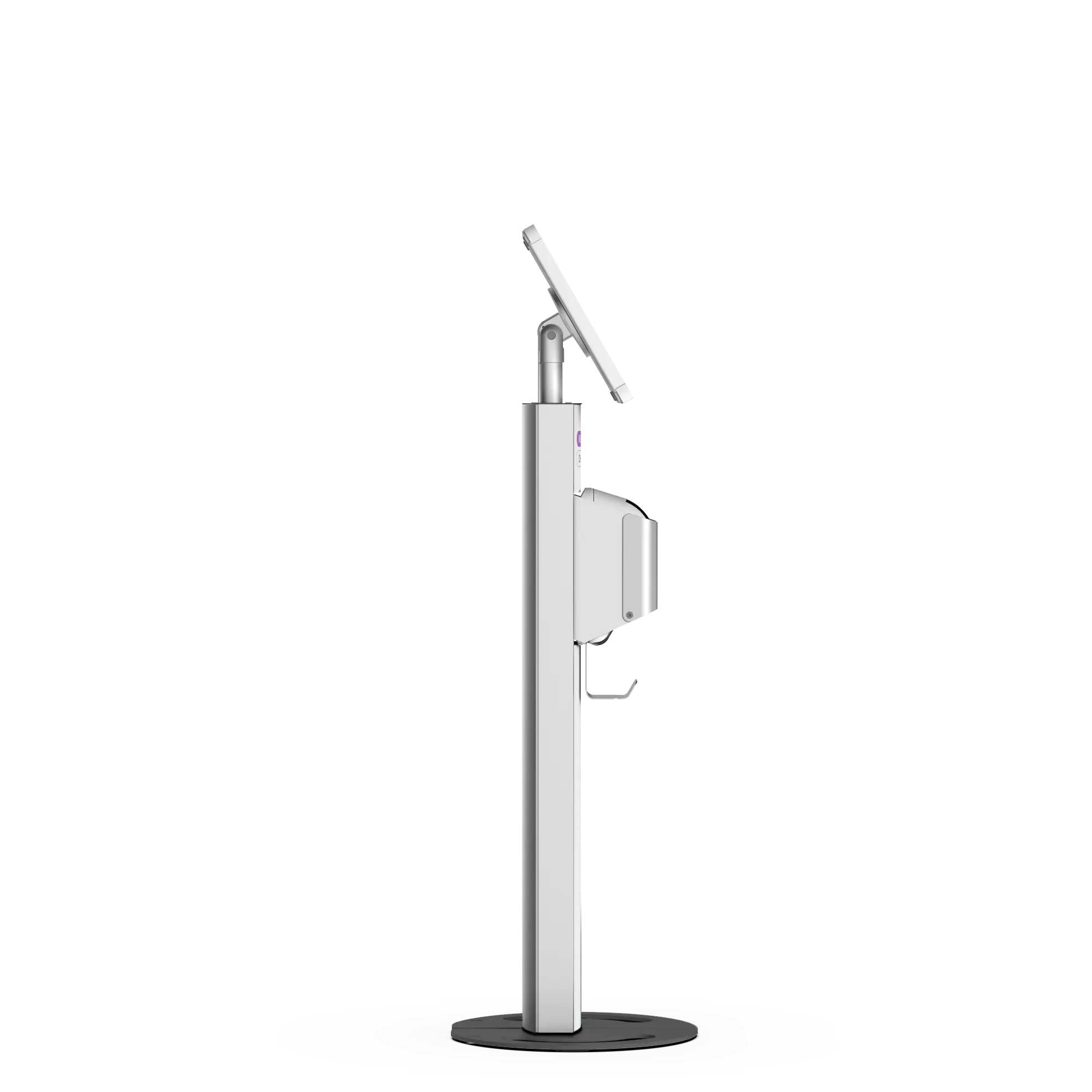T-Print 10 white freestanding tablet and label printer kiosk side view