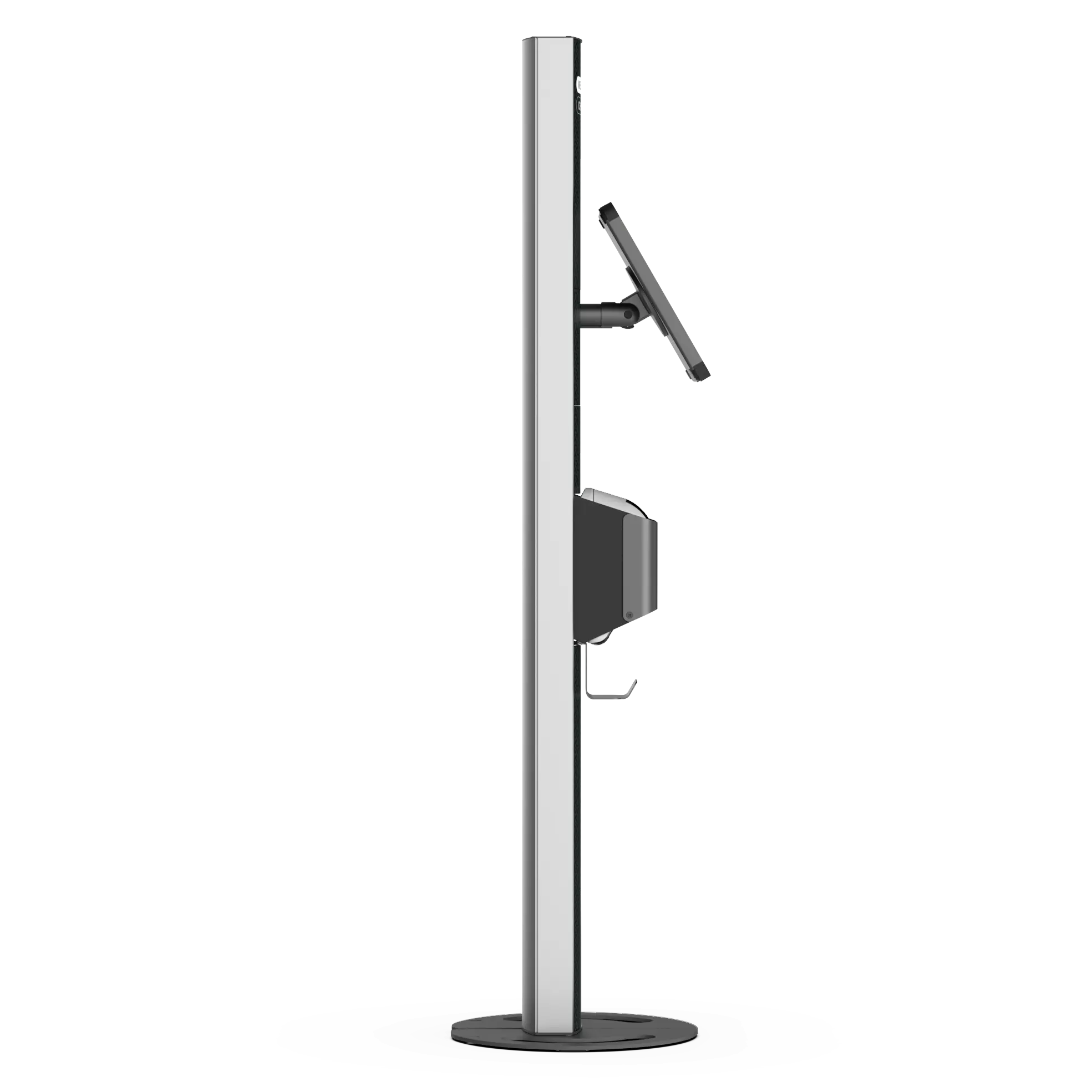 T-Print 15 black freestanding tablet and label printer kiosk side view