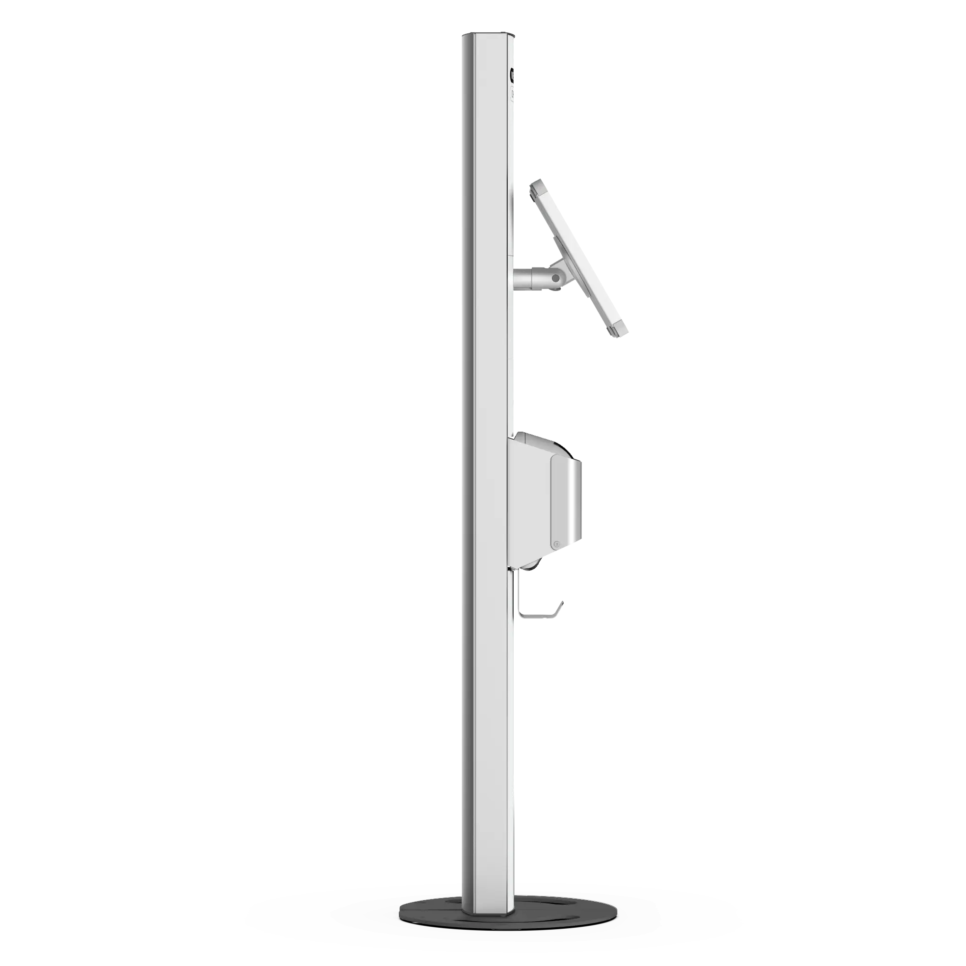T-Print 15 white freestanding tablet and label printer kiosk side view