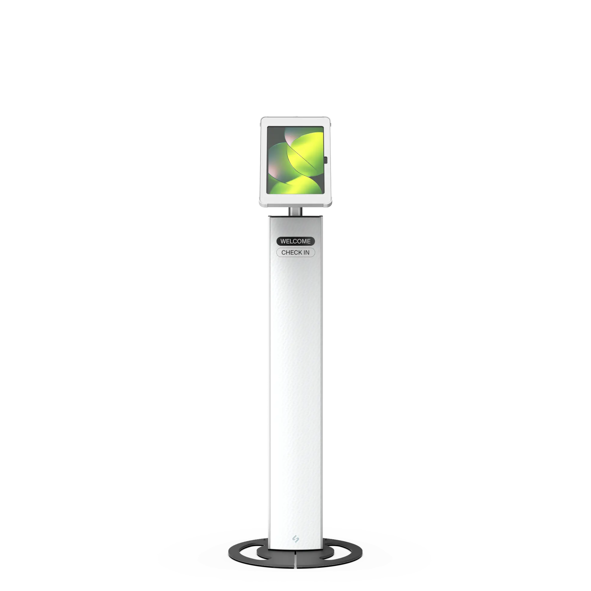 T-Totem 10 white freestanding tablet kiosk front view