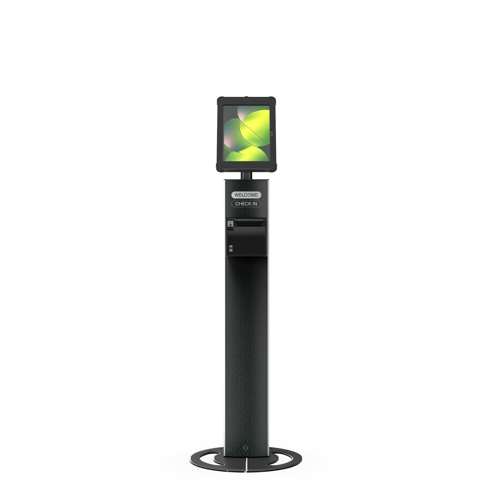 T-Ticket 10 freestanding tablet and reeipt printer kiosk front view
