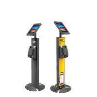 T Print B10 Black iPad stand with integrated Brother label printer. Can include custom branded or generic graphic panels.