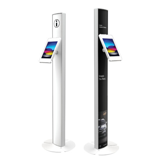 T Totem 15 Branded iPad Kiosk White and silver version with either generic or custom branded panels
