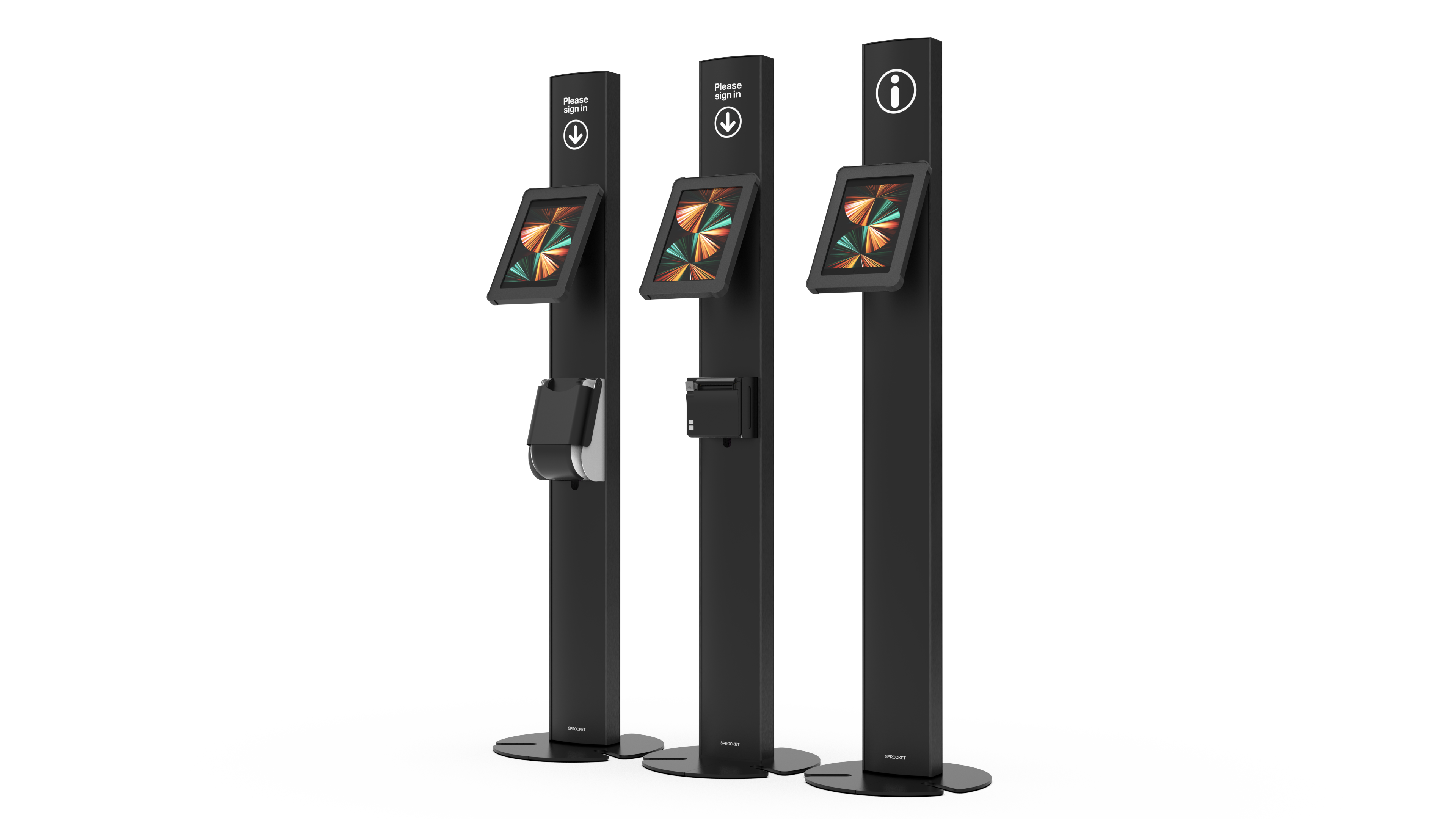 T Series iPad Kiosk Range in black for Label Printers and Receipt Printers