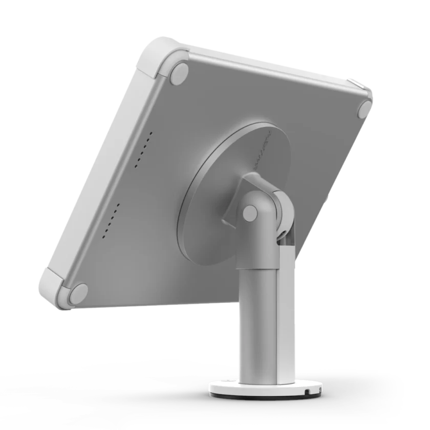Rear view Fixed Desk tablet mount for desk, white model