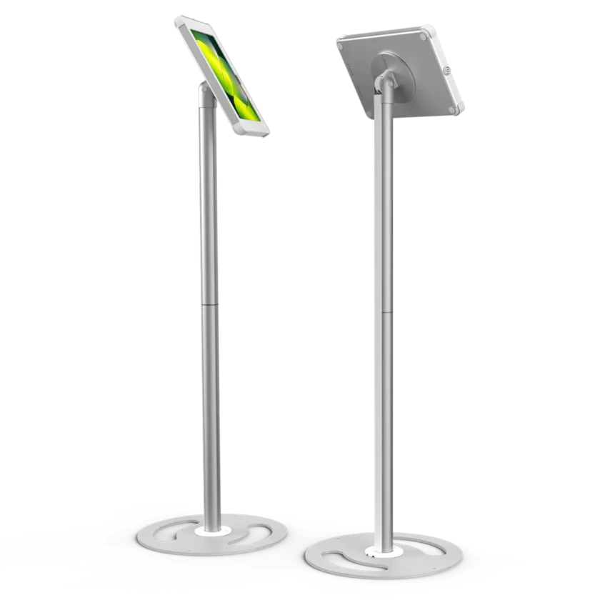 Front and Back Views of a Silver Tablet Kiosk | Sprocket