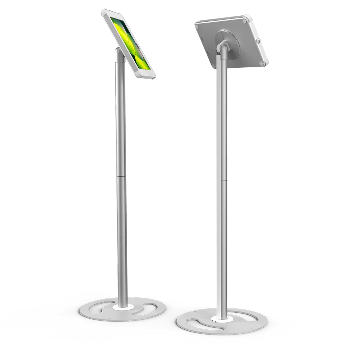 Front and Back Views of a Silver Tablet Kiosk | Sprocket