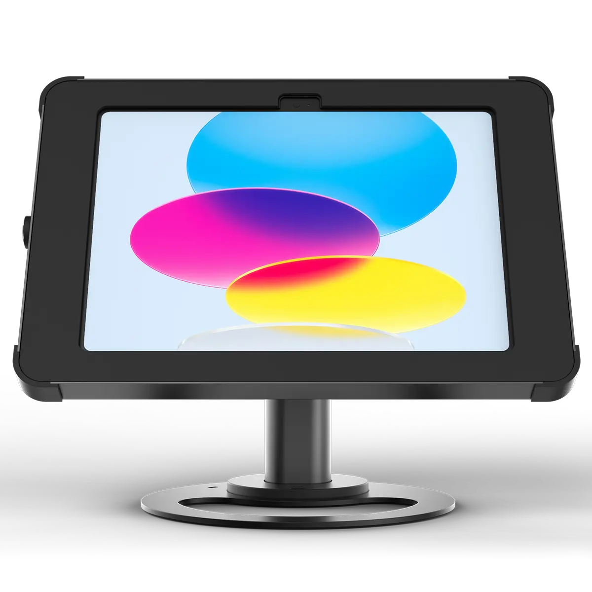 Front view Sprocket secure iPad desk stand with tablet screen