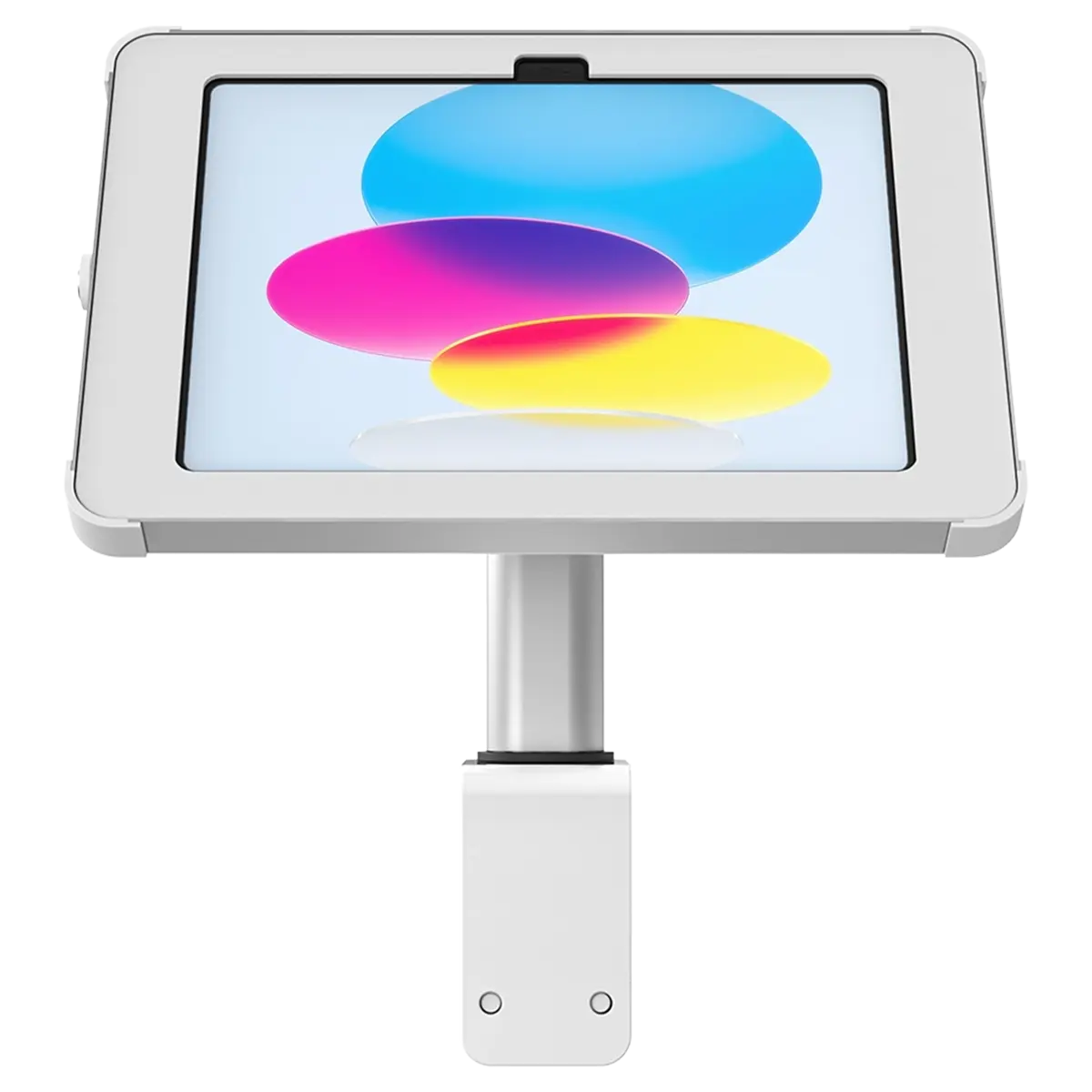 Front elevation view Clamp tablet desk stand white for iPad