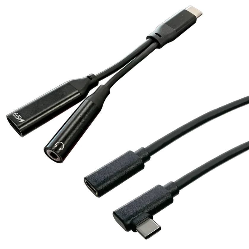 USB-C to 3.5mm headphone jack adapter and USB-C extension cable for connecting headphones to tablets with USB-C Port