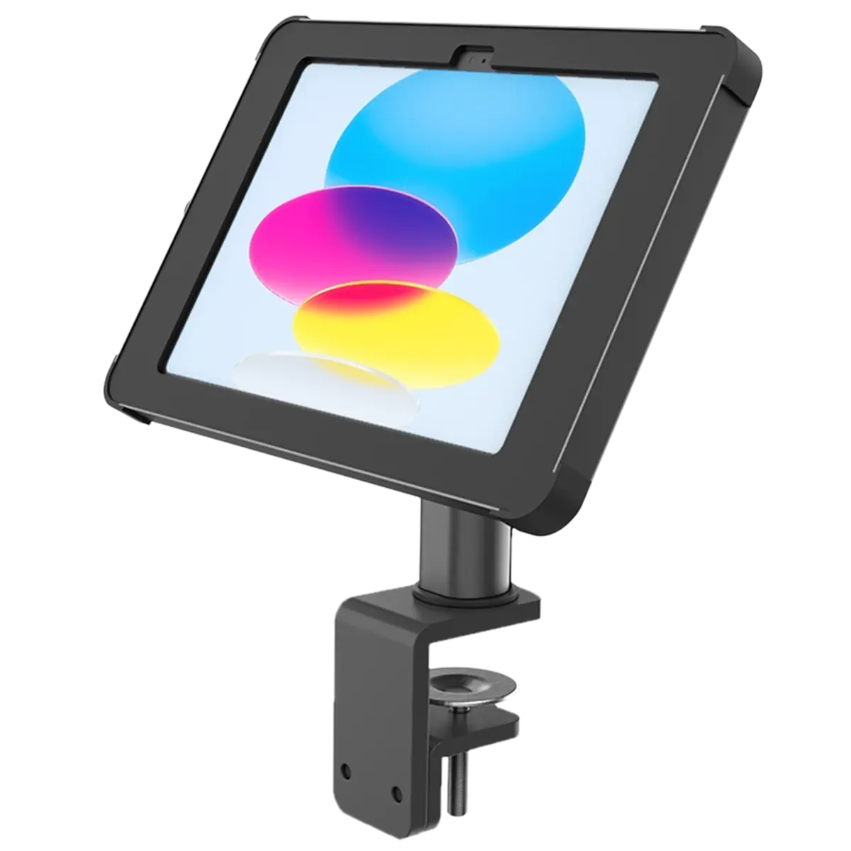 Front view Sprocket Clamp black iPad clamp stand
