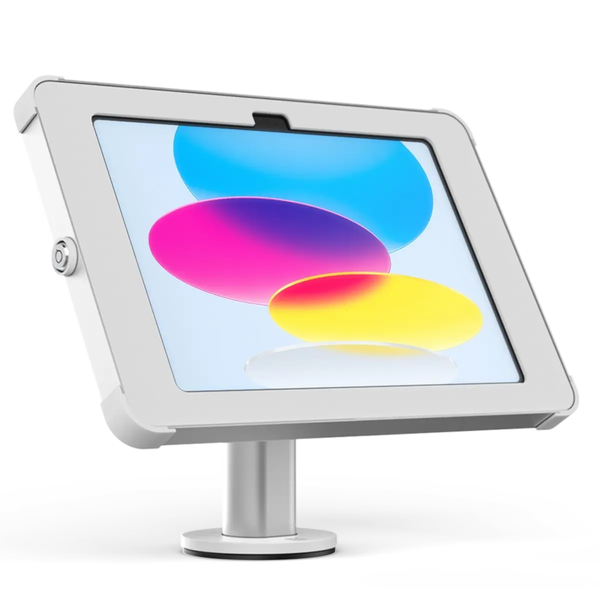 Sprocket Fixed Desk white iPad desk stand front view