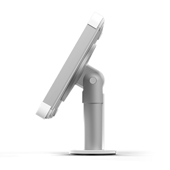 Side view Fixed Desk secure tablet table stand white
