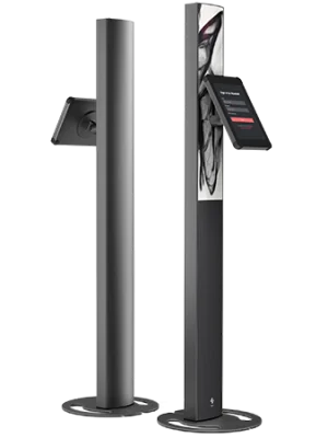 Composite view front and rear Sprocket T-Totem 15 iPad floor stand black