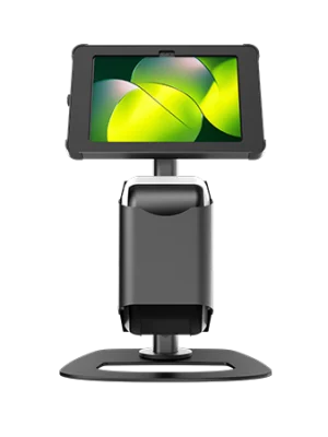 front view sprocket x-print mini iPad tablet stand with printer black